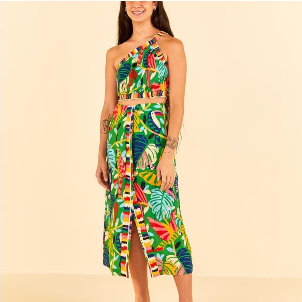 Farm rio birds' forest midi skirt